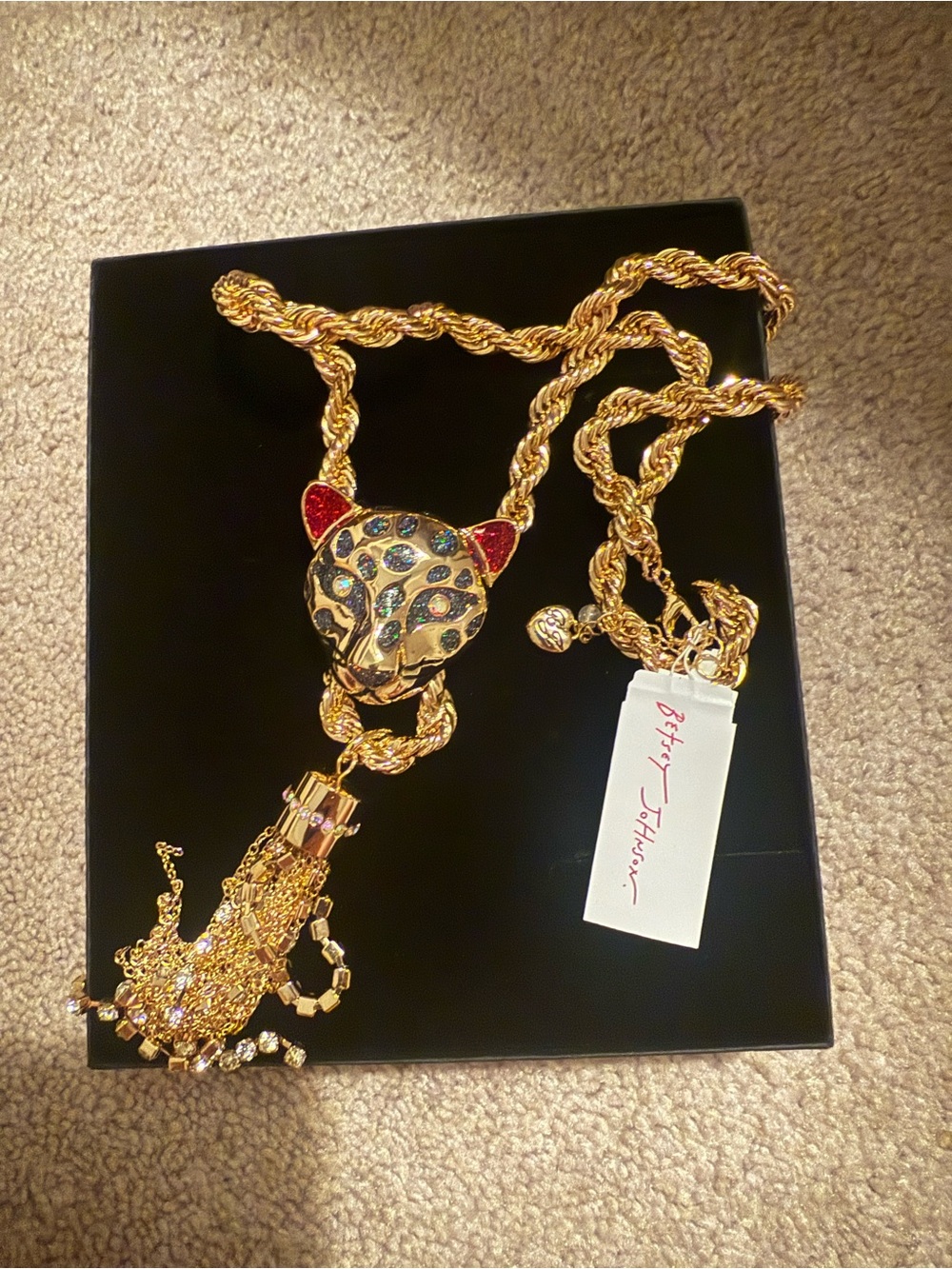 Gold Leopard Pendant Tassel Necklace - Betsey Johnson NWT